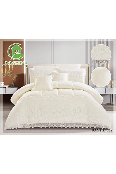 ROSHNA طقم مفرش نفرين ملكي صيفي دانتيل فاخر 8 قطع مقاس اللحاف 250*230 سم