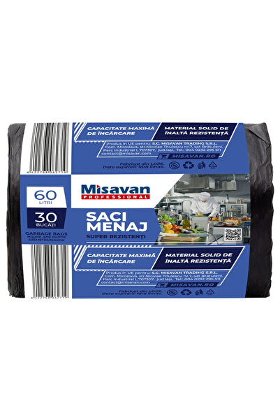 OEM Saci menajeri profesionali LDPE 60 L x 30 bucati, Misavan, negru