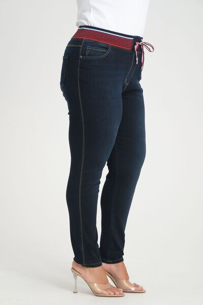 BİrHoşButik Plus Size Full Lycra Lace-Up Ribbed Ce Pocketed Rend Tight-Leg Seasonal Standard Stylish Denim Pants