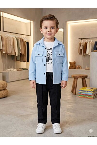 Terry Kids Erkek Çocuk Kombin Takım Gömlek Tişört Pantolon 3 Parça Günlük Takım