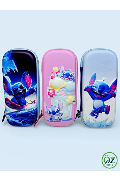 ÖZ OFİS Stitch 3D Kabartmalı Organizerli Kalem Kutusu - Çok Bölümlü - Çift Fe...