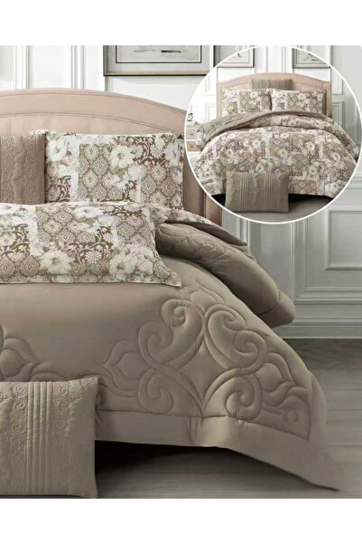 genric 6Pc Reversible Comforter Set 240x260cm Comforter with 2 Pillowshams 2 Pillowcases & Fitted Sheet