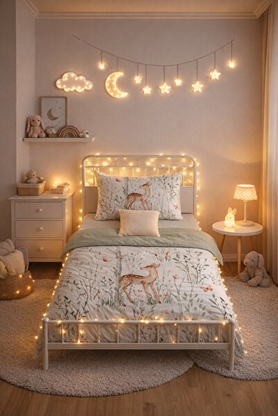 ALAMODECOR Geyik Desenli Orman Model Bebek Odası Nevresim Takımı - 100x150