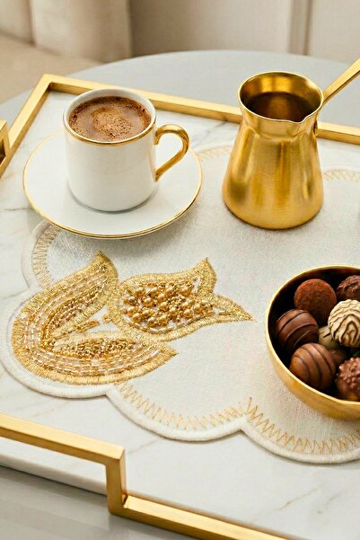 Aylia Home 3 Adet Boncuklu Sunumluk Peçete,Kokteyl Peçete,Kahve Yanı Sunum Pe...