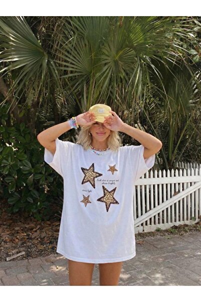 Noi Belis تي شيرت محبوك مطرز بنجمة كبيرة الحجم SS26TS0028