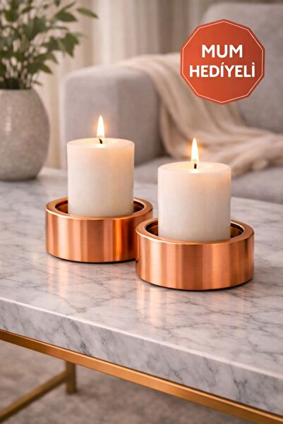 BAKIRCIM STORE 2’li Bakır Dekoratif Mum Hediyeli- Şık Ev Dekoru-Masaüstü Muml...