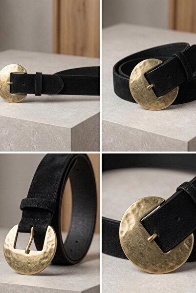 Dilay Gökoğlu Butik Χρυσή μαύρη ζώνη με αντίκες πόρπη από σουέντ