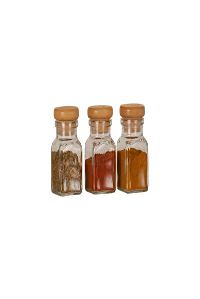 OEM Spice containers, glass and wood, 5.5 x 17 cm, Sheer (set of 3 pieces)