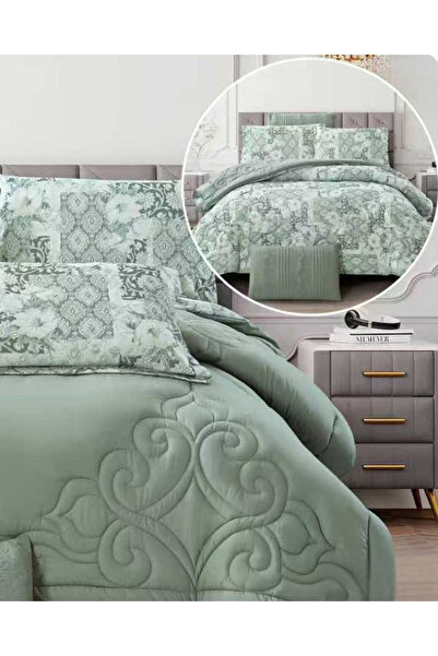 genric 6Pc Reversible Comforter Set 240x260cm Comforter with 2 Pillowshams 2 Pillowcases & Fitted Sheet