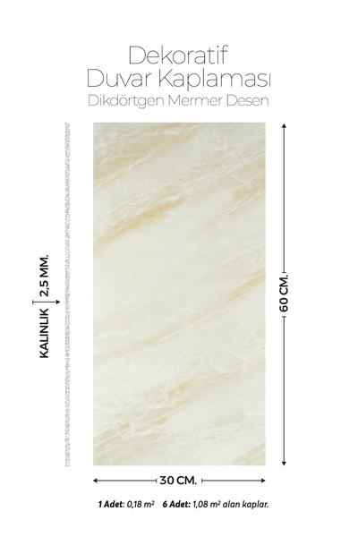 Brano 10 adet 30X60 cm Kendinden Yapışkanlı Duvar,banyo,tezgah arası kaplama