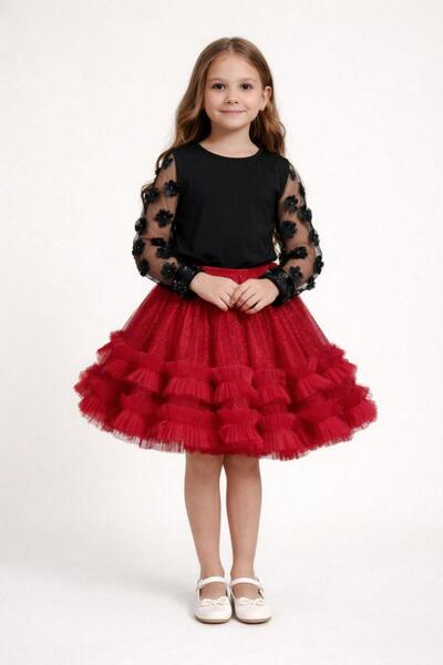 Nacar Kız Çocuk Şık Tüllü Etek ve Şık Bluz Takımı