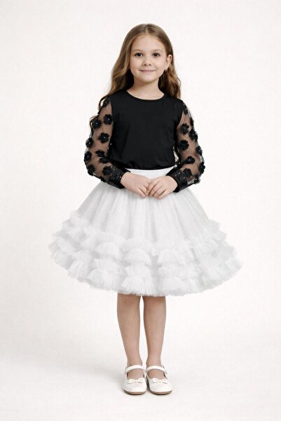 Nacar Kız Çocuk Şık Tüllü Etek ve Şık Bluz Takımı