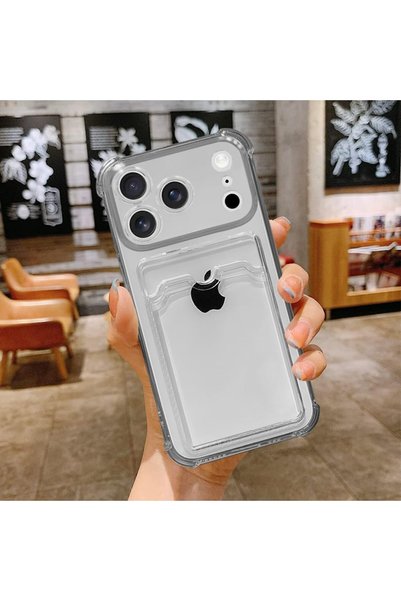 CAYK iPhone 17 Pro Compatible Camera Protected Anti-Impact Design with Card Holder Corners Airbag Design Black