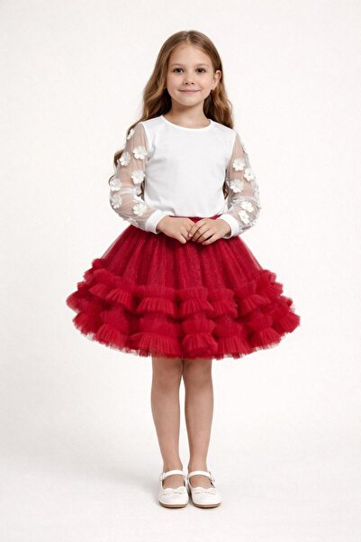 Nacar Kız Çocuk Şık Tüllü Etek ve Şık Bluz Takımı