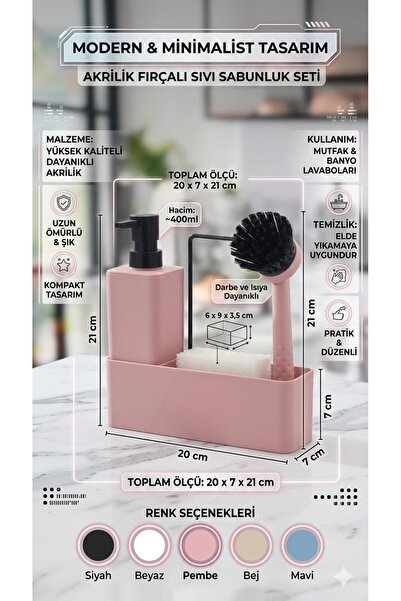 The Mia طقم موزع صابون سائل مع أكريليك فرشاة، 4 قطع – منظم موزع صابون الأطباق...