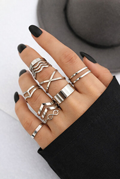 AYMETA 10 Adet Ayarlanabilir İnce Yüzük Seti Kadın Çoklu Yüzük Kombin Set Min...