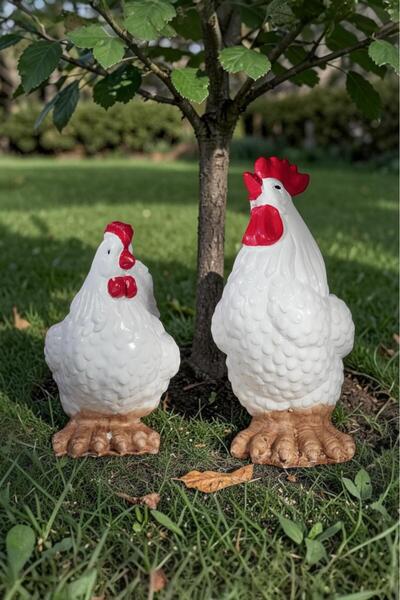 libre design Dekoratif Horoz ve Tavuk 2li Set Biblo Obje Ev Balkon Bahçe Deko...