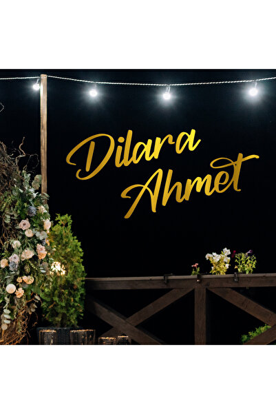 Home Gold Pleksi Aynalı - Gelin Damat - Yazısı Söz, Kına, Nişan Dekoru