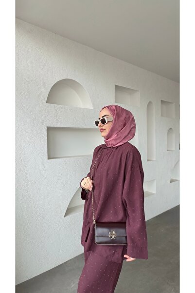 TOUCHE PRİVE Stone Detailed Shirt and Pants Modal Set