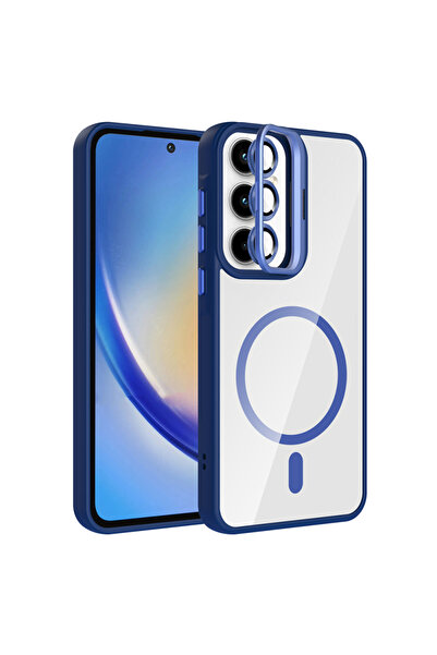 Paladyum Case Samsung Galaxy A55 Compatible Camera Frame Stand M-Safe Navy Bl...