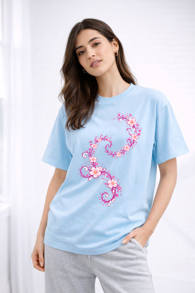 YUNAYT ΓΥΝΑΙΚΕΙΑ ΛΕΠΤΟΜΕΡΗ ΕΚΤΥΠΩΣΗ ΜΕΓΕΘΟΣ ΦΑΡΔΙ ΚΟΜΜΕΝΟ T-SHIRT ΠΟΔΗΛΑΤΟ