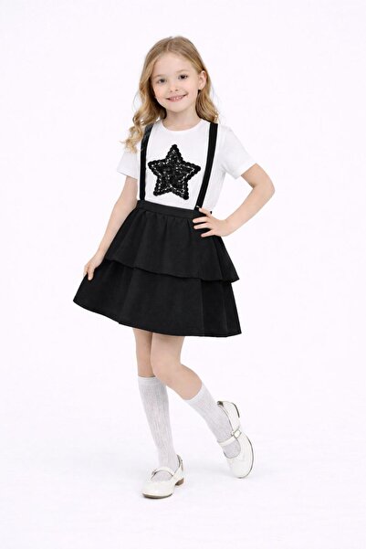 Nacar Kız Çocuk Askılı Kat Kat Slopet Etek 23 Nisan 29 Ekim Gösteri Kıyafeti