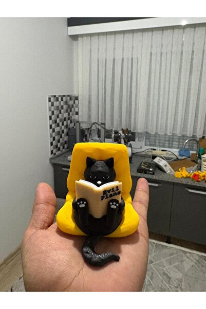 IL-HANST Kitap Okuyan KaraKedi Figürü kitaplık süsü,tatlı masa süsü