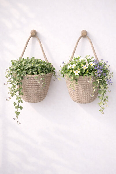 ÖRGÜM Decorative Mini 2-Piece Flower Pot 12X10 cm (Plants and Hanging Accesso...