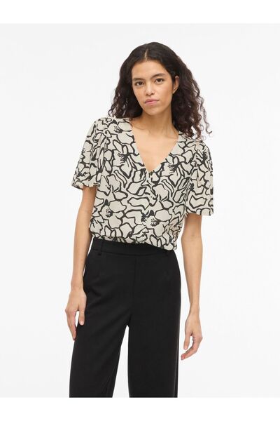 VILA Kurzarmhemd VIGRACE V-Ausschnitt