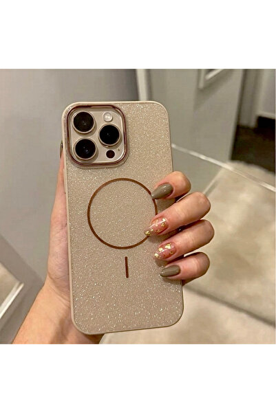 Phlix iPhone 15 Pro Uyumlu Simli Parlak M-Safe Magnetic Şarj Destekli Kamera ...