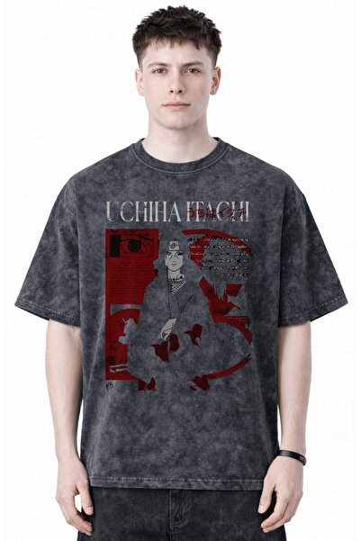 SEVBANO Tricou oversize unisex cu imprimeu anime Naruto Uchiha Itachi, cu asp...