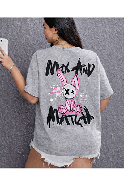 MARKATEM supradimensionat Tricou unisex cu mânecă scurtă Rabbit cu imprimeu S...