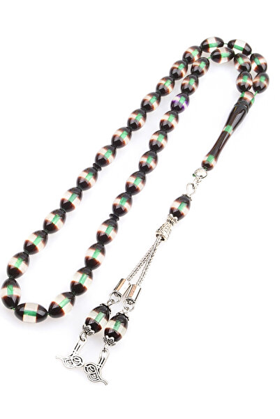 NAMAT Powder Amber 33 Beads Black Green Oval shape Prayer Bead Rosary, Come's...