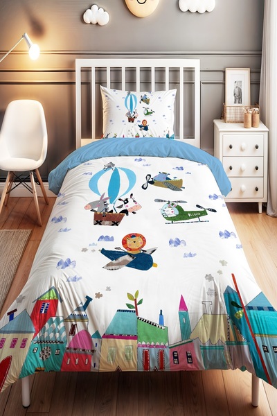 EVPANYA مجموعة أغطية سرير الأطفال من هاف إير موبيلياتي منقوش مفرد