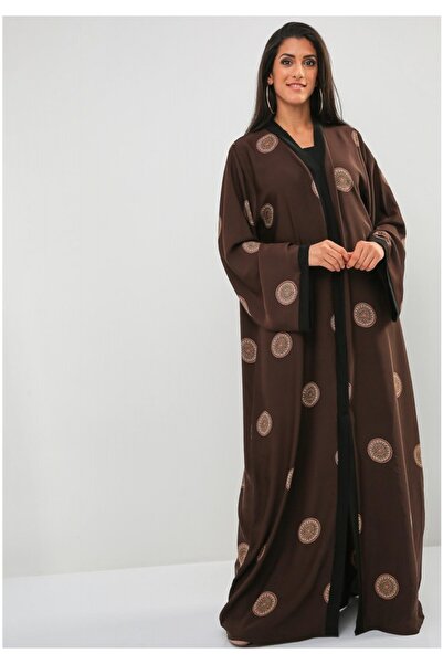 Bousni Stylish Self Printed Brown Abaya