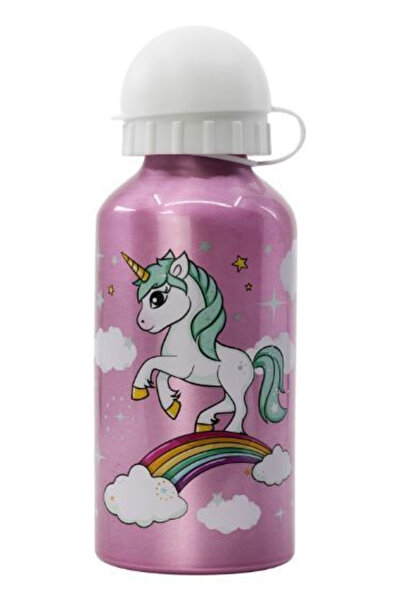 Stor Sticlă de apă din aluminiu Unicorn Rainbow 400ml roz