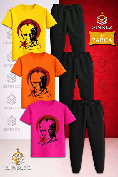 SİNREZ Set de trening pentru copii ATATURK RED MOON STAR BLACK, imprimat, 3 p...