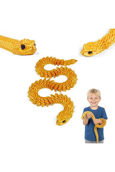 MARRGOS 67 CM Büyük Boy Eklemli Altın Sarısı Yılan Figür – 3D Baskı İpeksi Do...