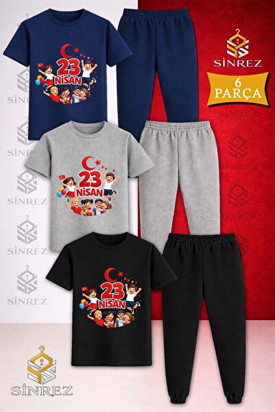 SİNREZ Set de trening pentru copii, imprimat, 3 piese, tricou și pantaloni, 2...