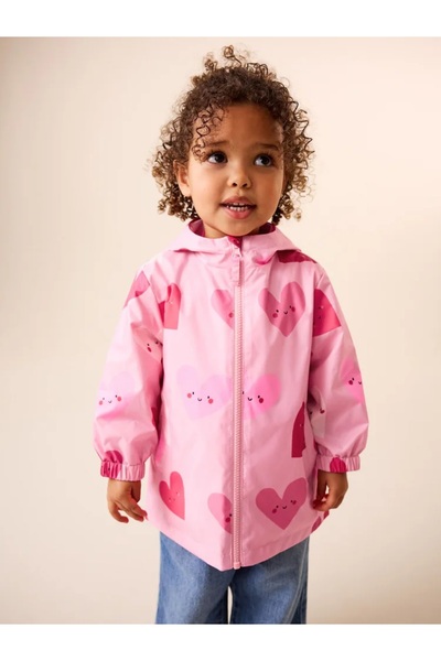 Next Baby Pembe Kalp Desenli Su Geçirmez Baskılı Yağmurluk