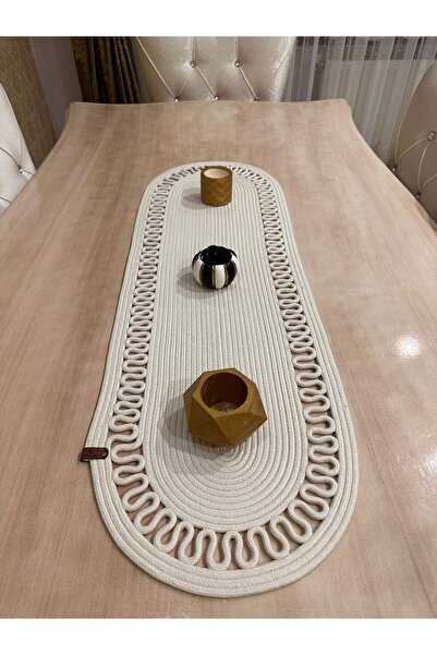 REYGON TEKSTİL %100 DOĞAL JÜT İP EL YAPIMI RUNNER DEKORATİF MASA ÖRTÜSÜ