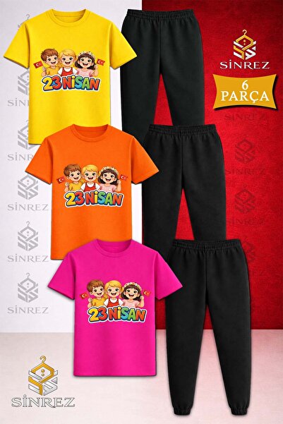 SİNREZ Set de trening pentru copii, 23 APRILIE, 3 piese, cu imprimeu, tricou ...