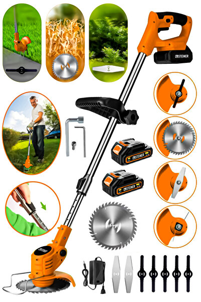 STEİNER 21V Çift Akülü Tırpan Uzatma Kollu Çim Çalı Ot Biçme Şarjlı Tırpan T4...