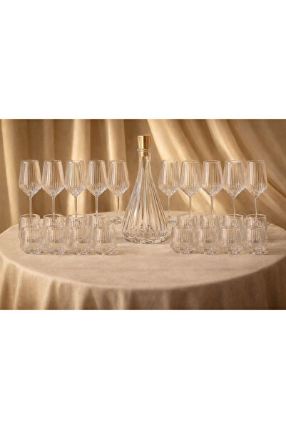HOME SET 25 Parça Kristal Cam Sürahi Seti – 1 Sürahi 12 Su Kadehi 12 Meşrubat...