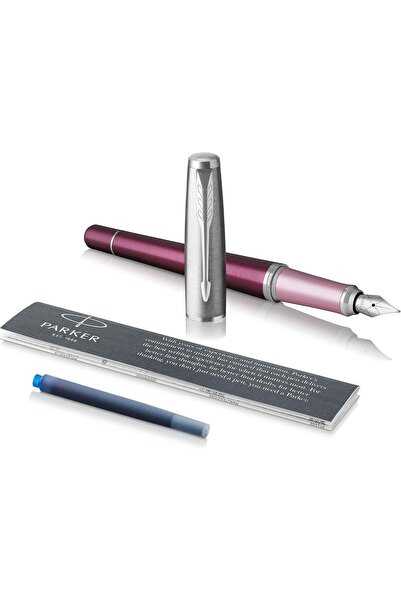 Parker قلم حبر فاخر من أوربان، لون بنفسجي داكن مع حواف كروم، سن متوسط، علبة ه...