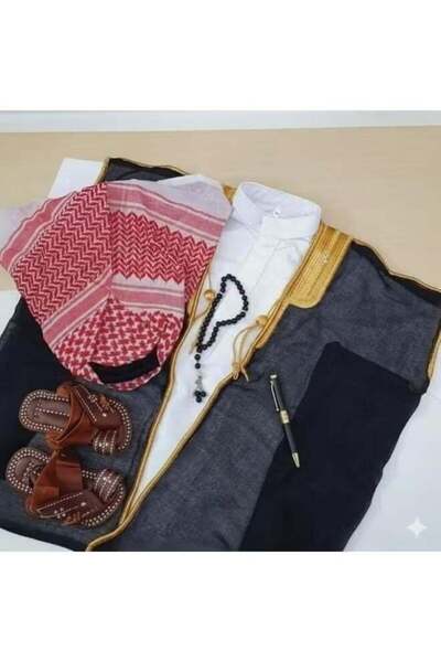 BHNS Elegant Children's Outfit with Headband, Cloak, Thobe, Sandals, Prayer B...