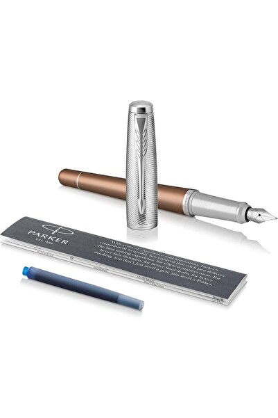 Parker قلم حبر حضري برأس متوسط ​​وحبر أزرق قابل لإعادة التعبئة - برتقالي فاخر...