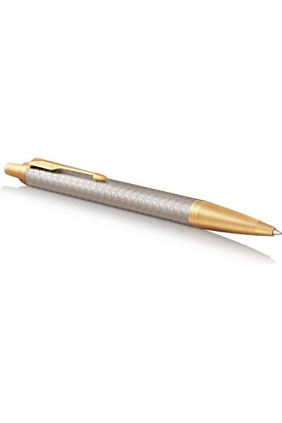 Parker قلم حبر جاف من إم | فضي دافئ فاخر مع حواف ذهبية | عبوة حبر متوسطة السن...