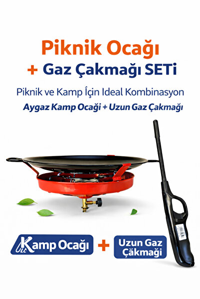 Aygaz Kamp Ocağı Sac Kavurma Tavası + Uzun Gaz Çakmağı Piknik Seti