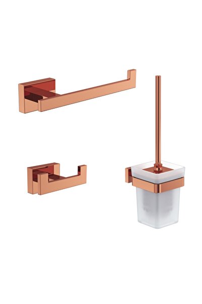 Line Bathroom Prime Tuvalet Kağıtlığı, Askılık ve Tuvalet Fırçası Set, Rose